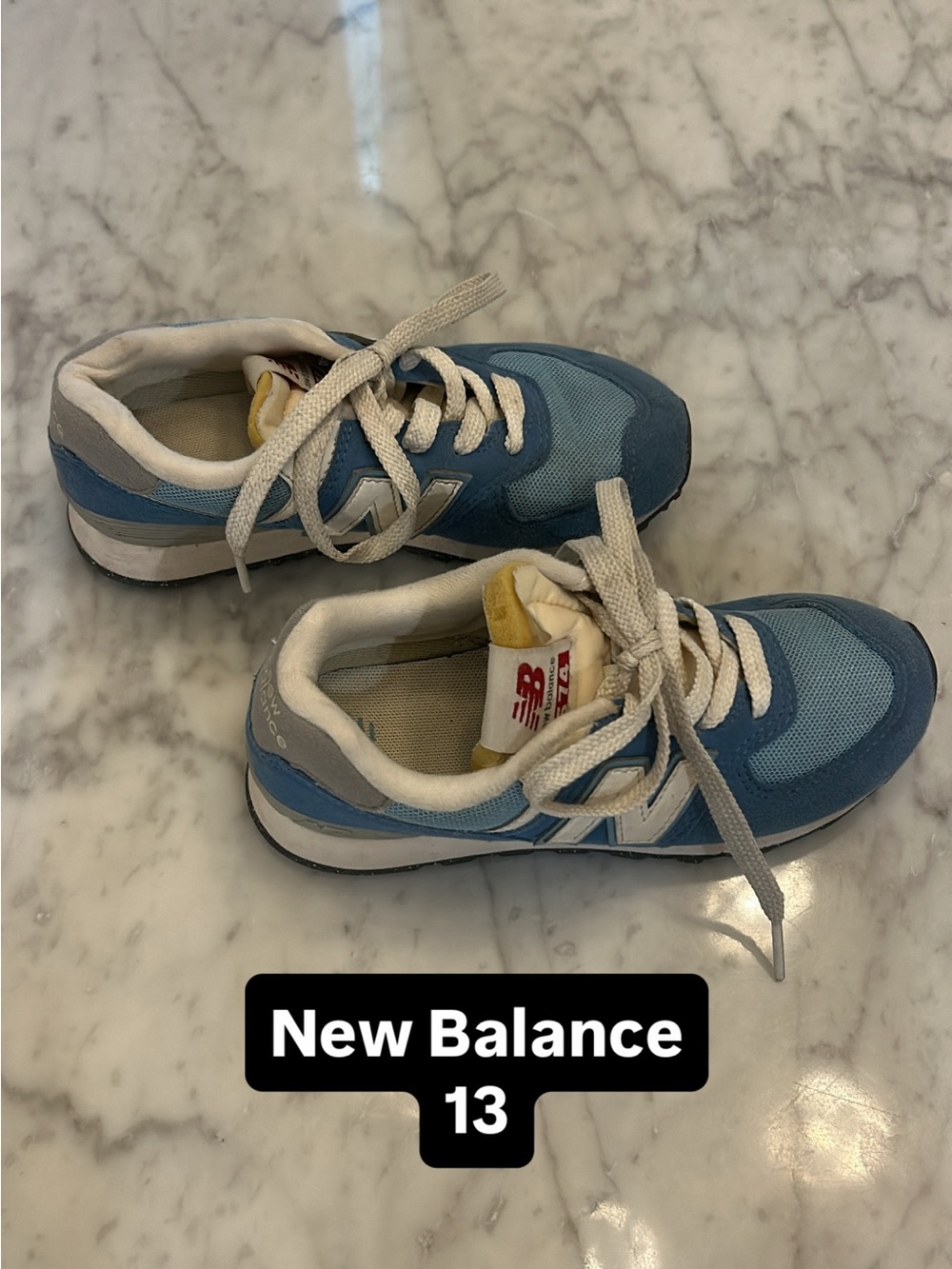 New Balance Kids Light Blue and White Lace-Up Sneakers